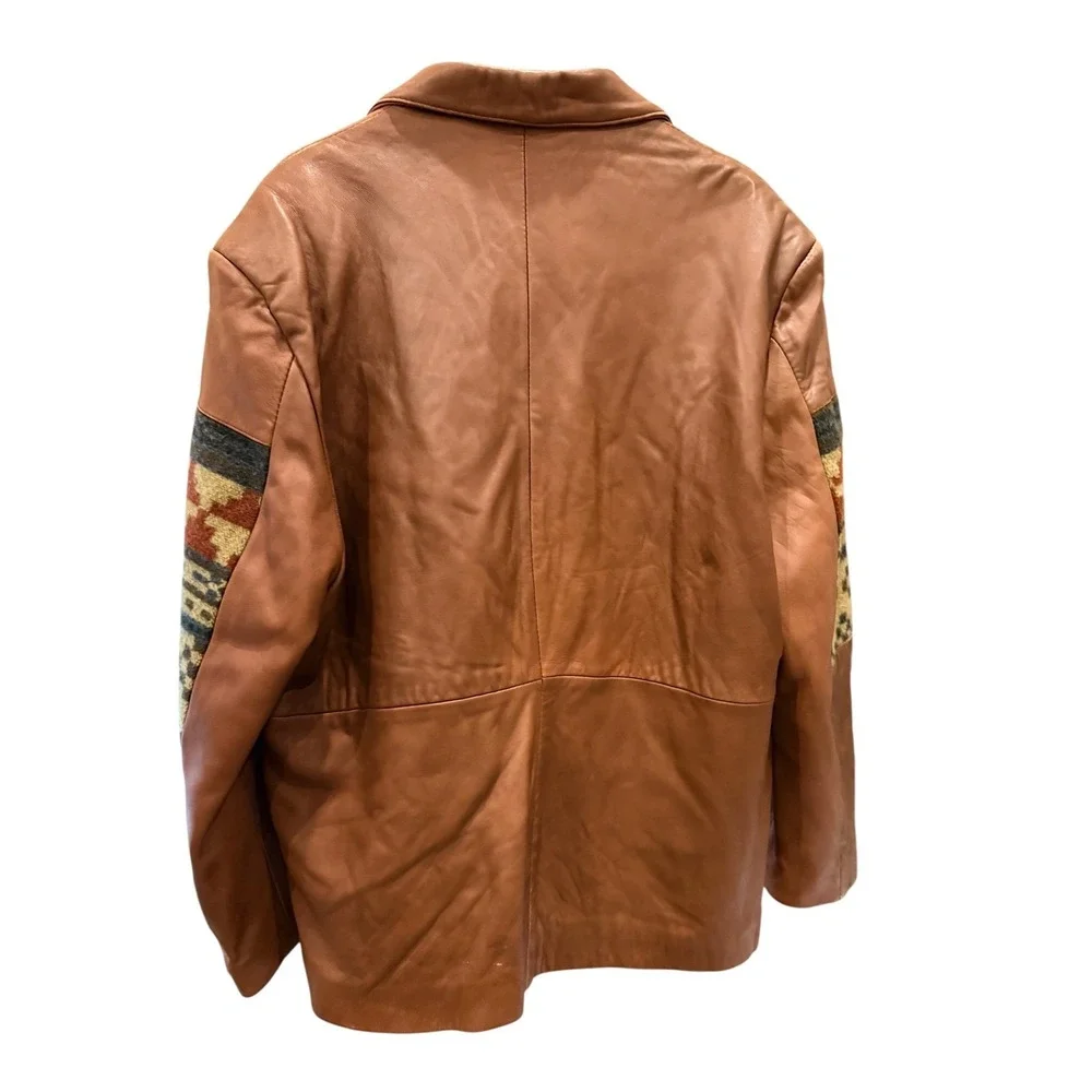 Hurricane Collection Men Butter Soft Leather Southwest Tapestry Blazer‎ Jacket M